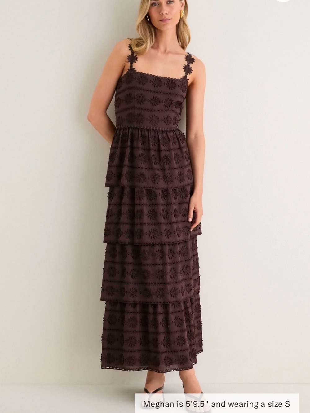 SAYLOR Chocolate Brown Floral Eyelet Tiered Maxi Dress